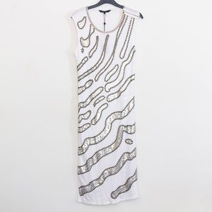 White BCBG Embellished Dress Gold Sequin MaxAzria